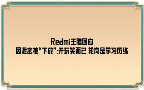 Redmi王腾回应因泄密被“下放”：开玩笑而已 轮岗是学习历练