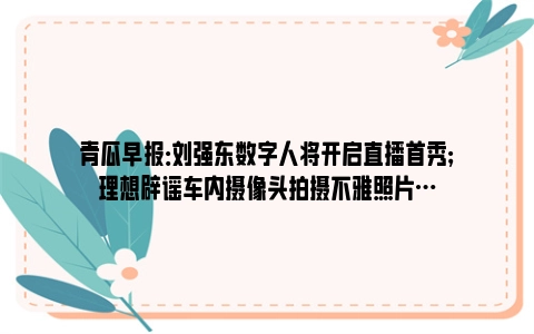 青瓜早报：刘强东数字人将开启直播首秀；理想辟谣车内摄像头拍摄不雅照片…